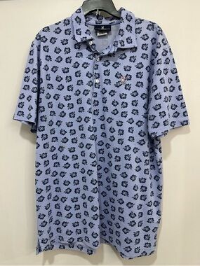 🐰Psycho Bunny Men’s XXL Blue Floral Print Polo Shirt Short Sleeve👕
